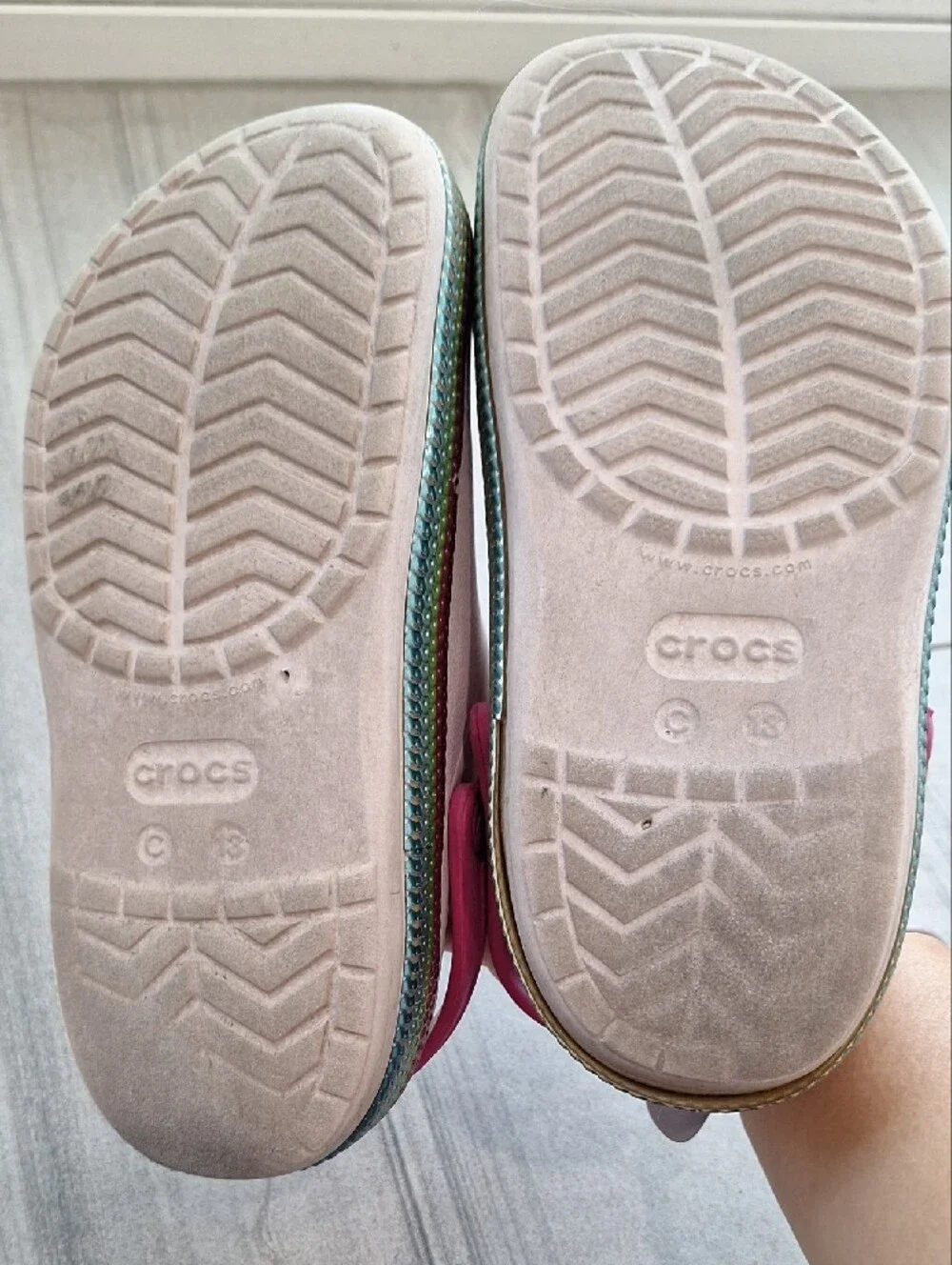 CROCS Kids Classic Clog in Pale Pink with Bright Pink Heel Strap